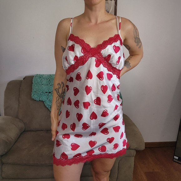 Vintage Heart Satin Slip With Lace Trim Size XL - Picture 1 of 6